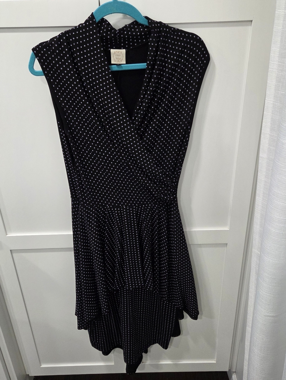 Retro Polka Dot Wrap Dress High Low Hem Sleeveless Fit & Flare Midi Made In USA - Picture 3 of 10